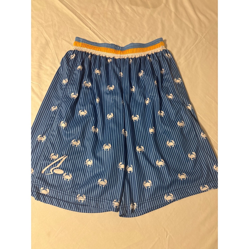 Promo Lacrosse Athletic Shorts Mens XL Blue Crab Print Striped 0911